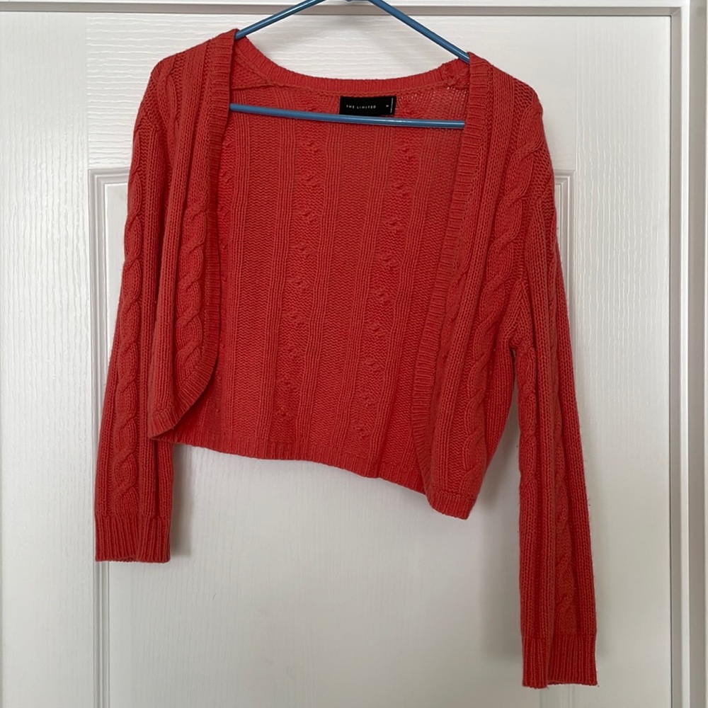 Limited cashmere blend cropped cable knit cardigan orange sz m